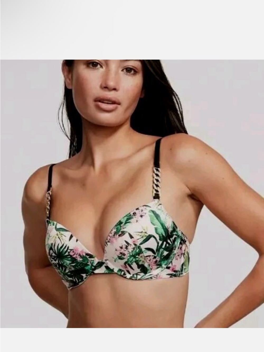 Victoria's Secret Bombshell Padded Gold Link Chain Orchard Paradise Bra 36D